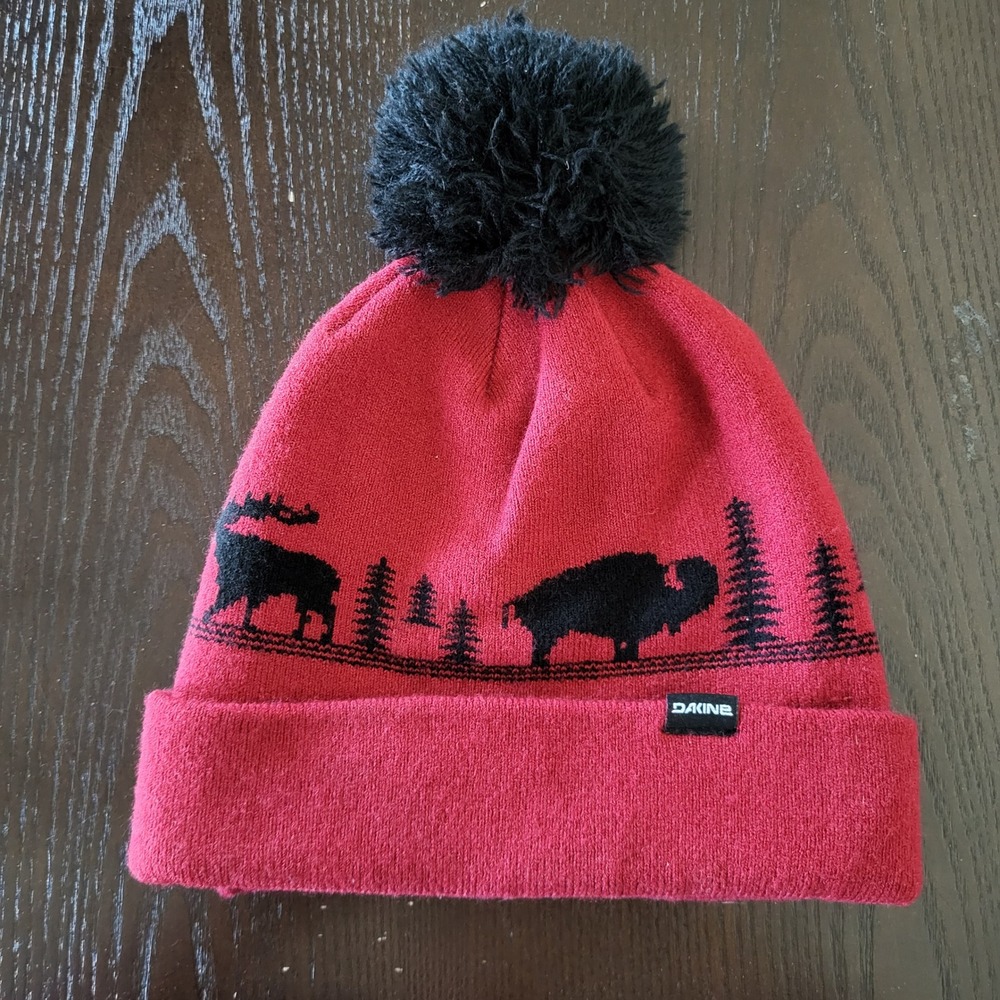 DAKINE Northwoods Beanie Pom Pom Hat Red Black One Size Unisex